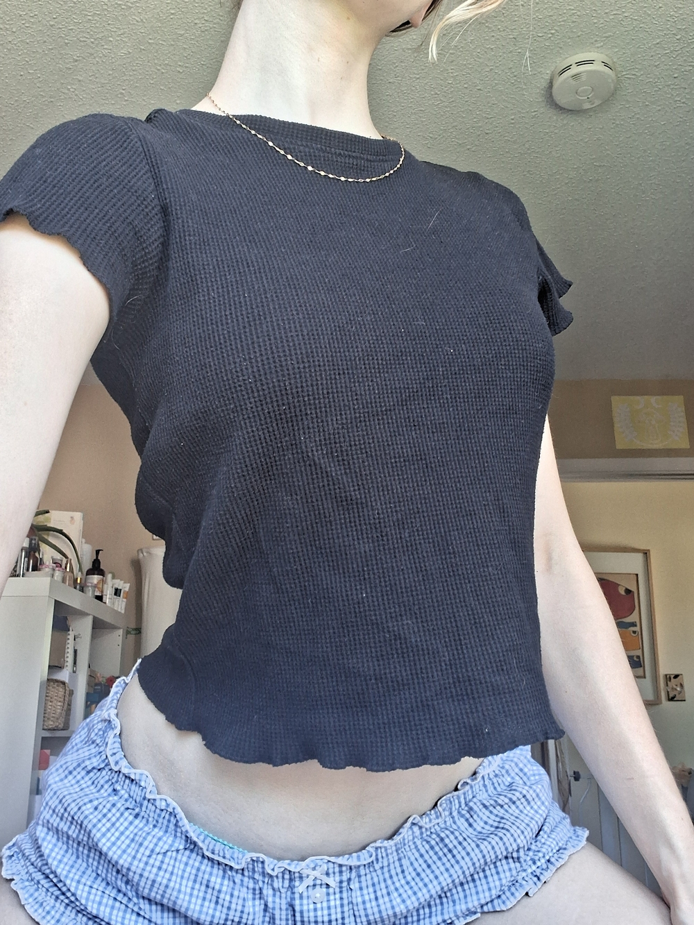 Bluenotes Black Short Sleeve Lettuse Edge Crop Top